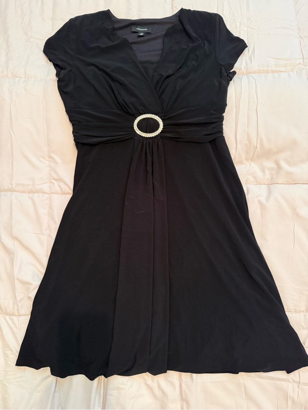 R&M Richards Black Short Sleeve Dress with Decorative Waist Buckle